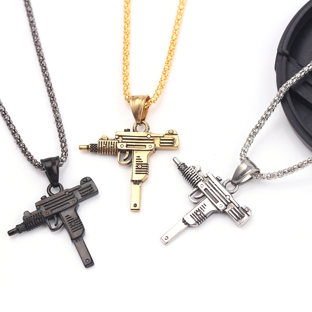 Men Accessories Necklace - Punk Uzi pistool machinegeweer kettinghanger -