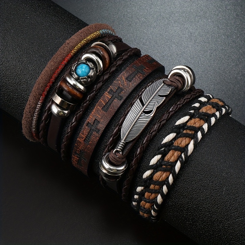 Men Accessories Look - Miss JQ 6-delig vintage PU-leer herenaccessoires
