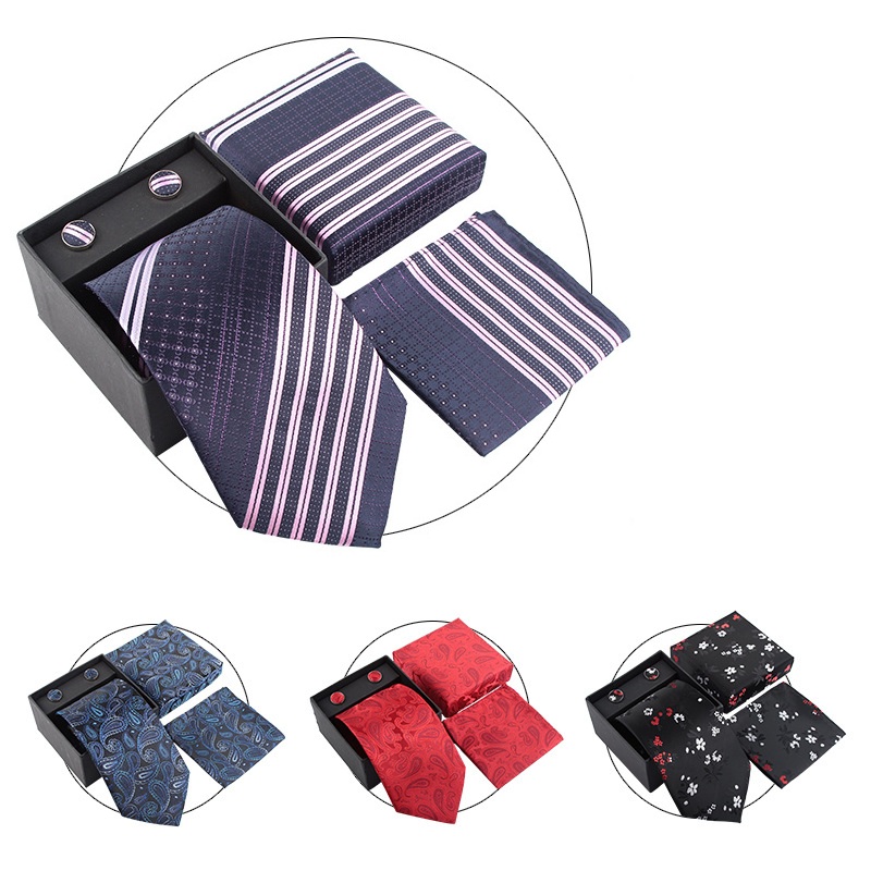 Neck Tie Set Box - Heren stropdas sets, bruidsstropdassen, dasclip, cadeaudoos,