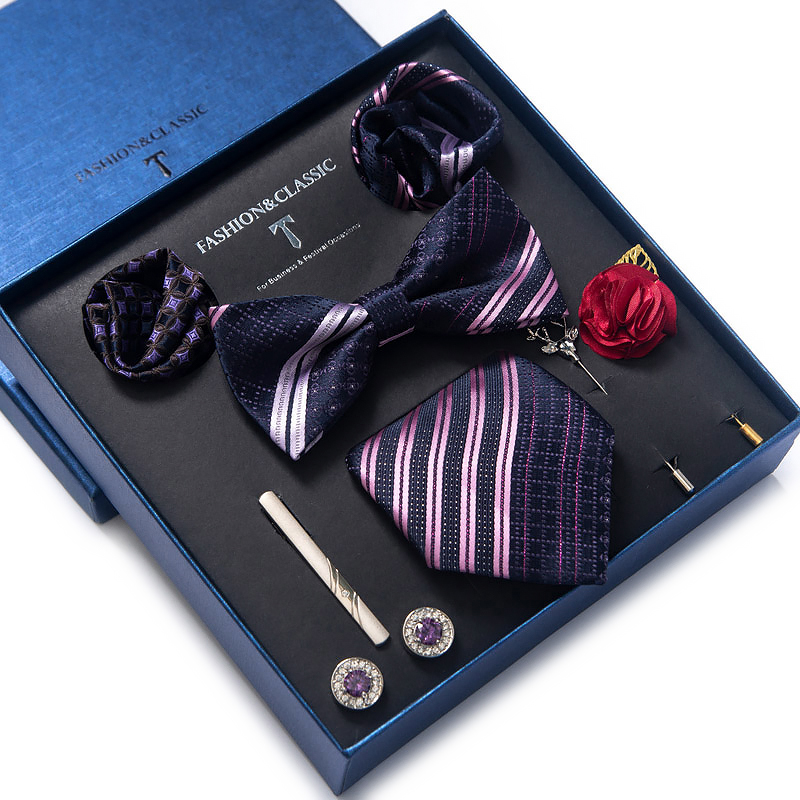 Neck Tie Set Box - Vakantiecadeau Stropdas Zakdoek Pochetten Manchetknopen Set